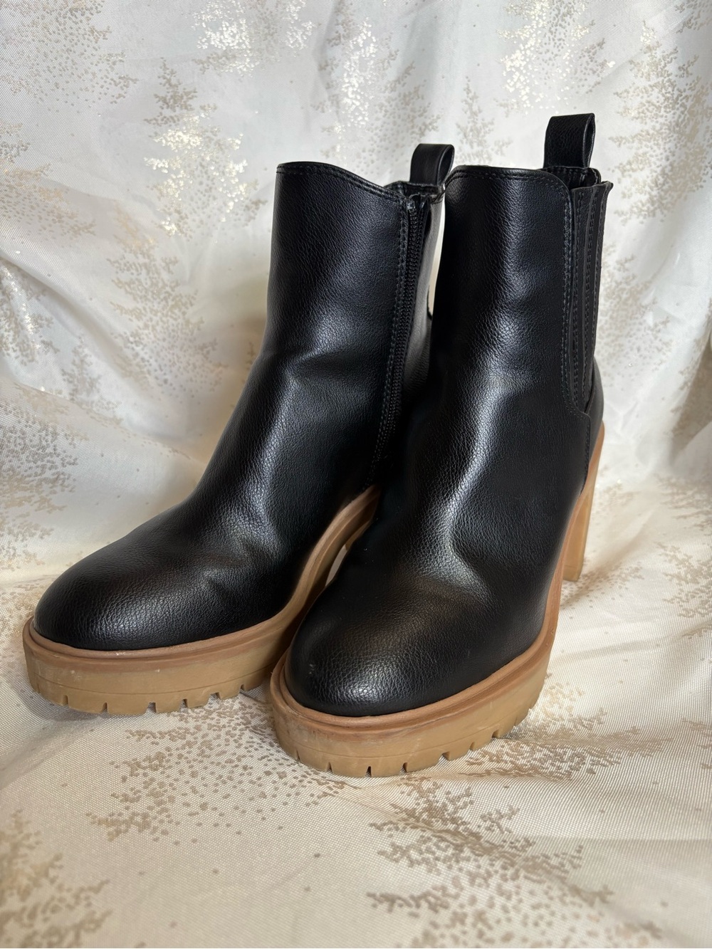 DV by Dolce Vita Black Chelsea Platform Booties with Tan Lug Sole